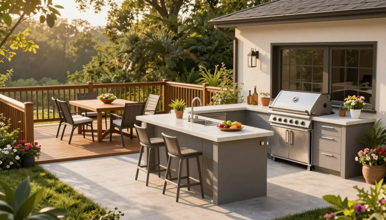 deck with outdoor kitchen