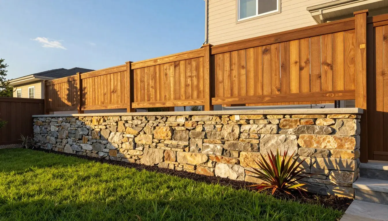 retaining wall and fence