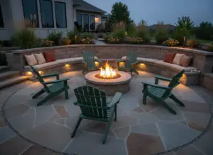 Retaining wall with fire pit