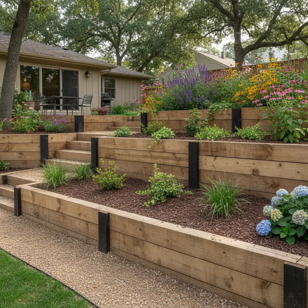 Timber retaining wall for garden applications