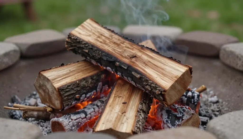A close-up view of an assortment of fuel for a smokeless fire pit, featuring neatly stacked seasoned hardwood logs with visible bark texture, surrounded by small, dry kindling twigs. In the foreground, a glowing ember shows the warmth of the fire, casting soft orange light across the scene. In the middle ground, a circle of stones outlines the fire pit, while charred remnants of previous burns can be seen, indicating its use. In the background, gentle greenery blurs softly, creating a tranquil outdoor ambiance. The overall mood is inviting and warm, with a focus on natural materials and the concept of efficient burning. Utilize soft, natural lighting to enhance details and showcase the richness of the wood’s grain. Angle the shot to create depth, emphasizing the layered texture of the fuel. A close-up view of an assortment of fuel for a smokeless fire pit, featuring neatly stacked seasoned hardwood logs with visible bark texture, surrounded by small, dry kindling twigs. In the foreground, a glowing ember shows the warmth of the fire, casting soft orange light across the scene. In the middle ground, a circle of stones outlines the fire pit, while charred remnants of previous burns can be seen, indicating its use. In the background, gentle greenery blurs softly, creating a tranquil outdoor ambiance. The overall mood is inviting and warm, with a focus on natural materials and the concept of efficient burning. Utilize soft, natural lighting to enhance details and showcase the richness of the wood’s grain. Angle the shot to create depth, emphasizing the layered texture of the fuel.